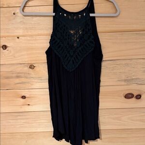 Women’s Black Crochet Halter Tank Top - Sleeveless Knit Front